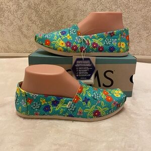 Toms Baltic Blue Autumn Floral Organic Cotton Slip-On Flats